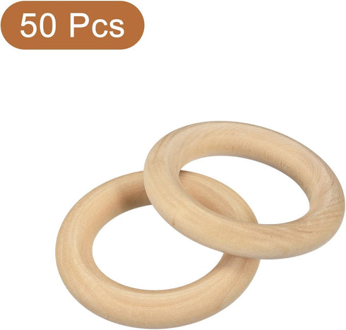 uxcell 50Pcs 55mm(2.2-inch) Natural Wood Rings, 10mm Thick Smooth Unfinished Wooden Circles for DIY Crafting, Knitting, Macrame, Pendant...