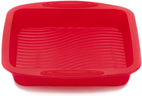 Home Basics Silicone Bakeware - 6 Piece Square Mini Fluted Pan, Non-stick, Heat-resistant, Easy Grip Handles, Made from Food-grade Flexible Silico...
