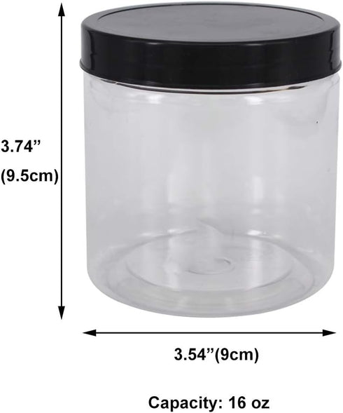 12 Pack 16 oz Plastic Jars With Lids, Extra Labels, 1 Pen, Clear PET Seal Jar for Food Storage,Wide Opening Storage jar For Dry Food, Peanut, Powd...