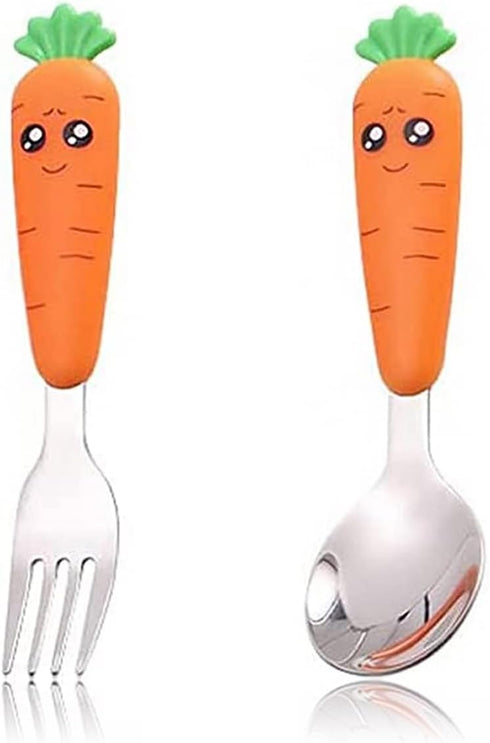 Travel Cutlery Set Baby, 2 PCS Toddler Utensils, Kids Spoon And Fork Self-Feeding, Carrot Child Flatware Sets, Stainless Steel Fun Baby Silverware...