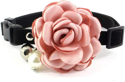 Everflowering Rose Flower Cat Dog Collar Bow Tie - Suede Puppy Necklace with Bell - Chihuahua Yorkie Girl Clothes Costume Outfits Accessory, Adjus...
