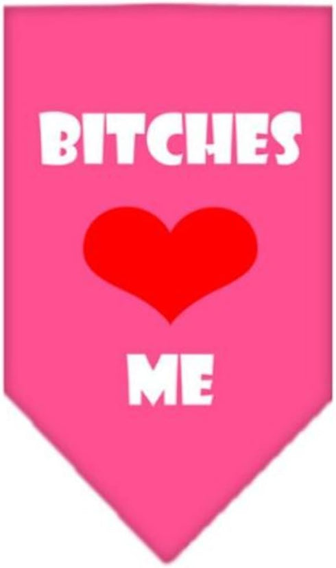 Mirage Pet Products Bitches Love Me Screen Print Bandana for Pets, Small, Bright Pink...
