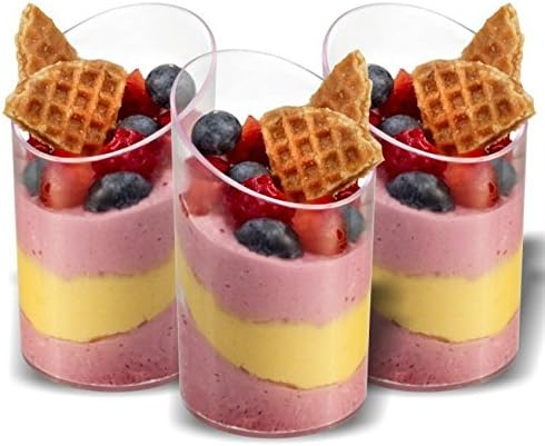Zappy Elegant Clear Slanted Cylinder Mini Dessert Appetizer Cup 2.5 oz Plastic Tasting/Sample Shot Glasses Parfait Glass/Souffle Jello Tumbler (25...