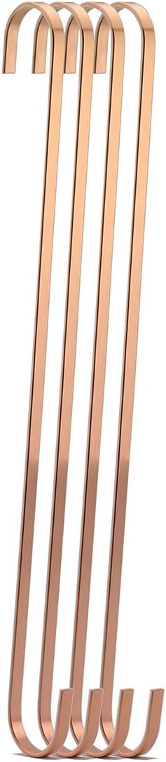 4-Pack 16 Inch Rose Gold Steel Hanging Flat Hooks - S Shaped Hook Heavy-Duty S Hooks,for Kitchenware,Utensils,Plants, Towels,Gardening Tools,Cloth...