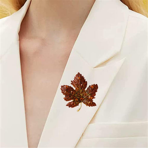 Rhinestone Red Color Maple Brooch Beautiful Wedding Pin Lapel Pin Clothing Hat Bag Accessories Jewelry Gift for Women And Men...