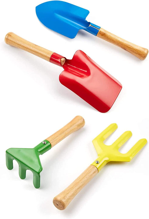 Kids Gardening Tools Set, 5PCS Gardening Tools for Kids Metal with Sturdy Wooden Handle Safe Gardening Tools 8" Children Beach Sandbox Toy...