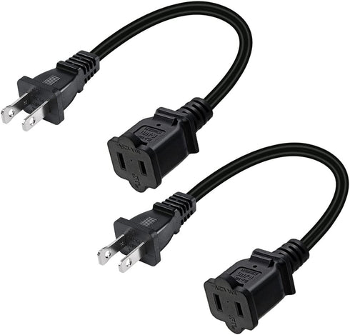 2-Pack Polarized USA Outlet Saver Power Extension Cord Cable 125V 10A 2-Prong 2 Outlets for NEMA 5-15P to NEMA 5-15R (1.6ft/50cm)...