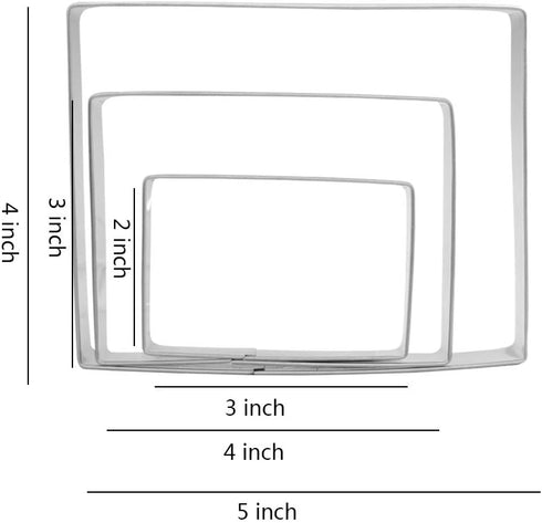 Large Rectangle Cookie Cutter Set - 5”,4”,3” - 3 Piece - Stainless Steel...