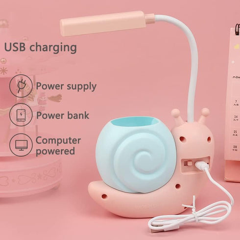 Cute Kids Lamp with Pen Holder,LED Desk Lamp for Child,Snail Shape USB Charging Student Learning Eye Protection Lamp with 360° Bendable Adjustable...