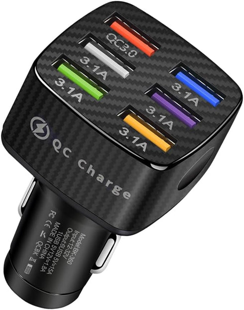 Car Charger Adapter, 6 USB Multi Port Fast Charger, Include QC 3.0 and 5 Other Ports, Auto Quick Charging Adapter for Most Cell Phones, Interior C...