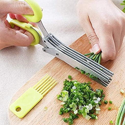 Herbal Scissors Stainless Steel 5 Blade Kitchen Scissors Mince Fresh Herbs & Leafy Greens Kitchen Gadgets Herb Cutter whit Cleaning Comb (Green)...