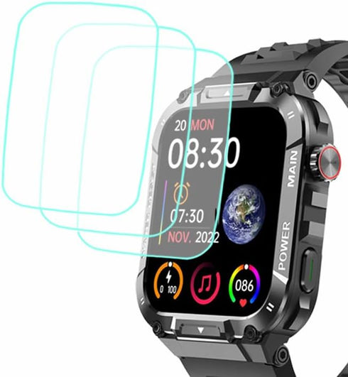 Tempered Glass Screen Protector Compatible with Hvlgmrc P66 1.96 inches Rugged Smart Watch, 3pcs, 9H...