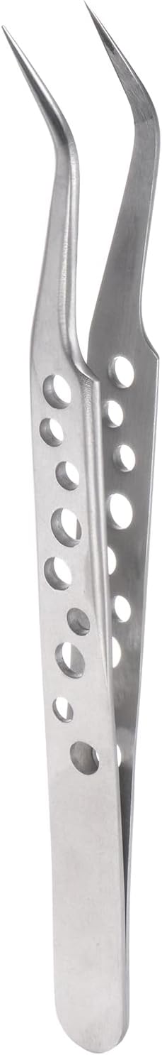 Precision Tweezers 122mm Elbow Pointed Hollow Anti-slip Stainless Steel Craft Professional Tweezer for Replace Precision Parts Technology Industri...