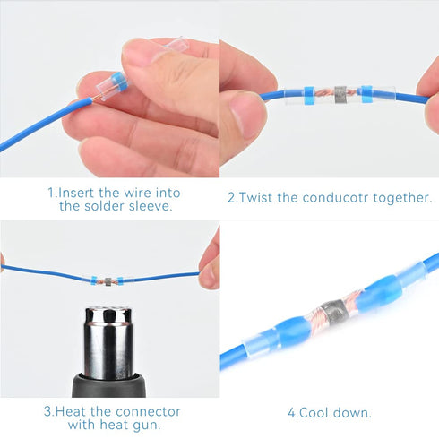 HKS 200 PCS Solder Seal Wire Connectors - Blue 16-14 AWG - Heat Shrink Solder Butt Connectors - Automotive Marine Boat Crimp - Waterproof and Insu...