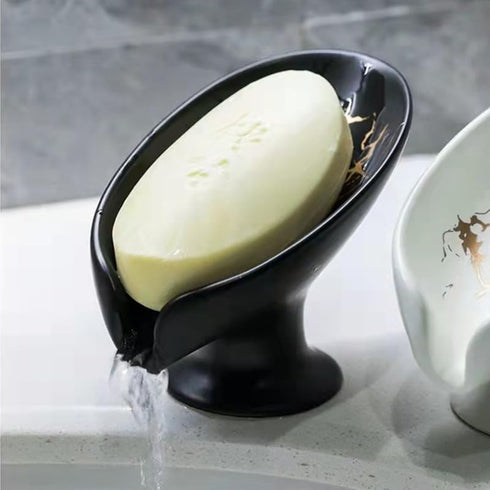 Ceramic Soap Dish, Leaf Shape, Self Draining, Black...