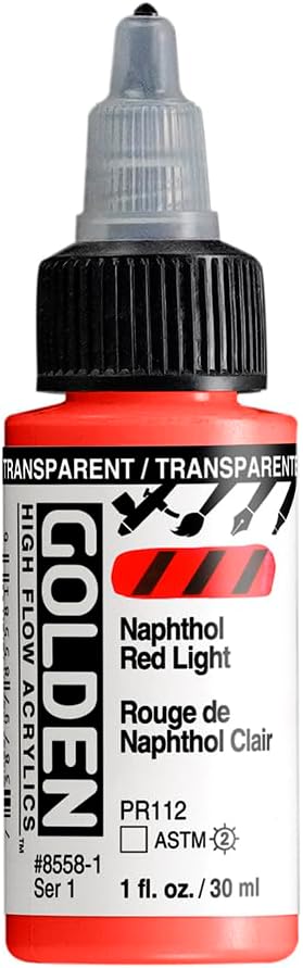 GOLDEN High Flow Acrylics, Transparent Naphthol Red Light, 1 fl. oz. / 30 ml Bottle...