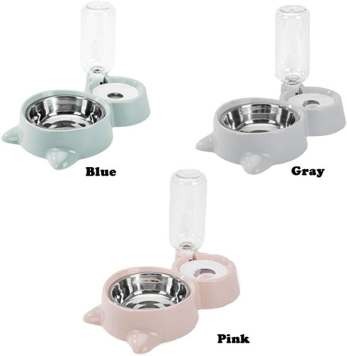 Love Dream Double Dog Cat Bowls, Pets Water and Food Bowl Set with Detachable Stainless Steel Bowl, Automatic Water Dispenser Bottle No-Spill Pet ...