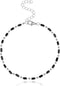 Black Crystal Beads Anklet Dainty Black Glass Bar Beads Link Chain Anklet Bracelet for Women Girls Barefoot Sandal Vacation Bikini Jewelry-silver...