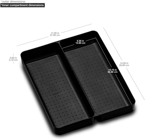 madesmart Premium Antimicrobial Premium Soft Small Utensil Tray, Non-Slip Kitchen Drawer Organizer, 2 Compartments, Multi-Purpose Home Organizatio...