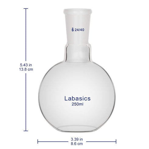 Glass 250ml Single Neck Flat Bottom Boiling Flask, with 24/40 Standard Taper Outer Joint, 250ml...