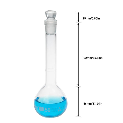 50ML Volumetric Measuring Flask Set NS12/14 Glass Stopper, Graduated, ASTM Class A Borosilicate Glass 3.3 for Laboratory, 2PCS...