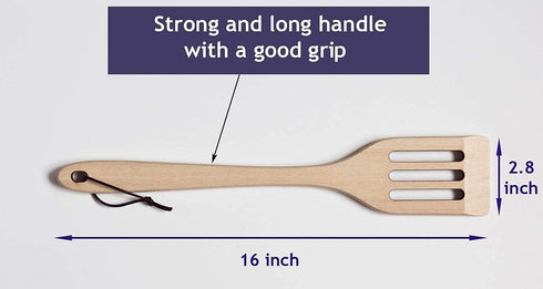 Long Handle Slotted Wooden Spoon 16 inch – European Made Heavy Duty Large Wooden Spatula & Stir Paddle – 100% Natural Solid Hardwood – Healthy and...
