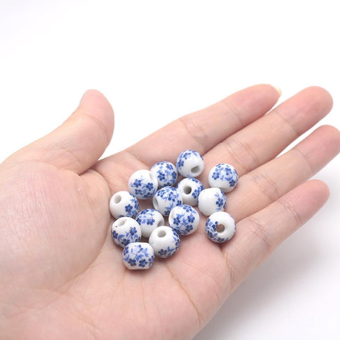 60Pcs 8mm Round Flower Ceramic Beads Handmade Porcelain Beads Spacer Beads Loose Beads String Beads for Bracelet Necklace Earrings Jewelry Making ...