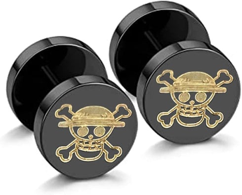 YCL&TXL Black Screw Stud Earrings Men Women Round Skull Pattern Anime Ear Stud For Men Earrings Stainless Steel Earrings...
