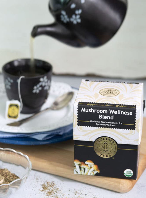 Buddha Teas - Organic Mushroom Wellness Blend - Herbal Tea - For Health & Wellbeing - With Antioxidants & Minerals - Clean Ingredients - Caffeine ...