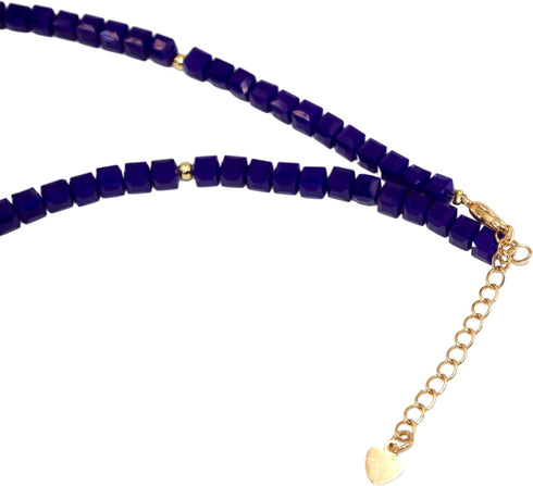 Blue Cubic Zirconia Beaded Choker Necklace for Women Royal Blue Cubic Necklace 4mm Faceted Bead Necklace 17in+2in Extension Chain...