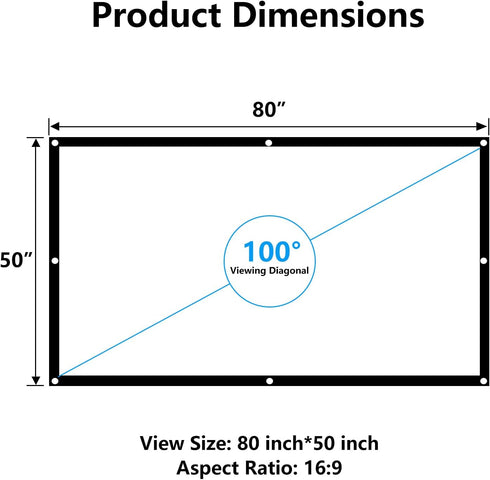 Projector Screen 100 inch, 4K Movie Projector Screen 16:9 HD Foldable and Portable Anti-Crease Indoor Outdoor Double Sided Video Projector Screen ...