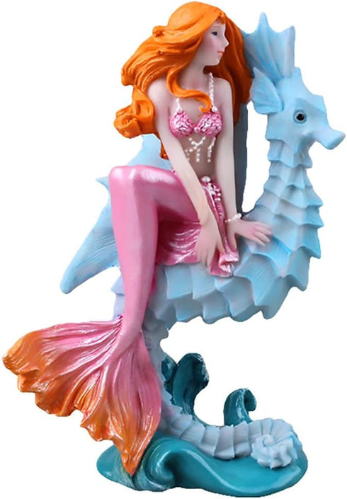 Aquarium Ornament - Seahorse Mermaid Decorations,Fish Tank Supplies Accessories,Mermaid Gifts for Girls, Mediterranean Princess Statue Home Decora...