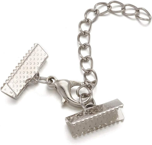 Craftdady Ribbon Ends 500Pcs Bookmark Pinch Crimp Clamp Cord Ends Kit 6 Sizes Textured Fastener Clasps with Twist Extender Chains Lobster Clasps O...