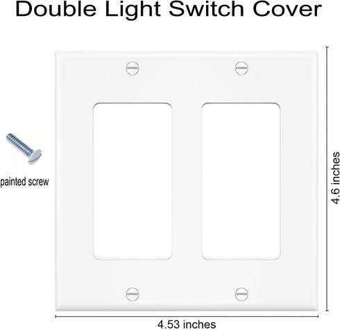 Decorator Wall Plates 2-Gang Switch Outlet Electrical Cover Pate Unbreakable Thermoplastic Faceplate for Light Receptacle Outlet Switch, White (4 ...