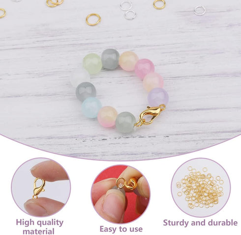 880pcs Open Jump Rings with Lobster Clasps and Tweezers, 4 Sizes Jump Rings Jewelry Findings Kit for Jewelry Repair Keychains and Necklace Making ...