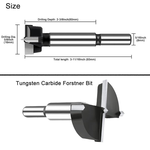 5/8 Inch Carbide Forstner Drill Bit, Carbide Tipped Forstner Bit for Hard Wood, Wood Drilling Hole Saw Set Woodworking Hinge Cutter Tool Kits for ...