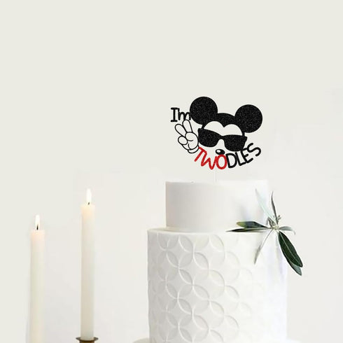 Mouse Inspired I'm Twodles Cake Topper, Mouse Cartoon Theme Baby Boys 2 Years Old Cake Decor, Baby Boys 2nd Birthday Party Decorations Supplies...