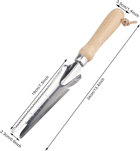 Hand Weeder Tool, Multi Use Garden Manual Weeding Tools with Wooden Handle Stainless Steel Head for Easy Weeder Removal, Transplanting, Pruning, D...