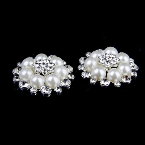 Artibetter 10pcs Pearl Rhinestone Flower Buttons Faux Pearl Button Embellishment Accessory Bags Shoes Dress and DIY Craft (Silver)...