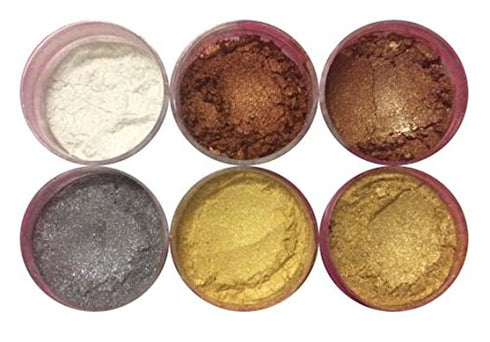 LUSTER DUST SET : (6 COLORS: EGYPTIAN GOLD, LUSTER GOLD, LUSTER PEARL, GOLDEN BRONZE, COPPER, FOSSIL SILVER)) (4 grams each Container) By Oh! Swee...