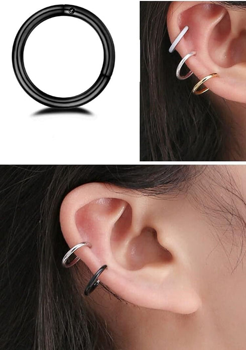 NewZenro 8Pcs Surgical Stainless Steel 16G Sleeper Cartilage Daith Tiny Small Hoop Earrings Mini Septum Hinged Clicker Nose Ring for Women Men Gir...