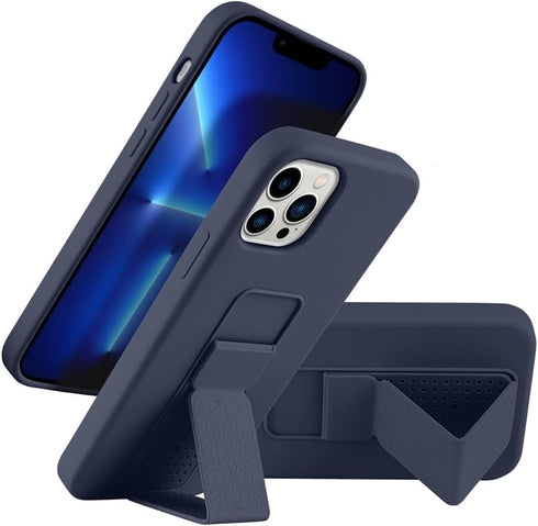 LAUDTEC Silicone Kickstand Case Compatible with iPhone 13 Pro Max, Vertical and Horizontal Stand Hand Strap Metal Kickstand Cover, Flexible Soft L...