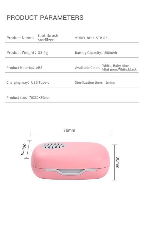 Rechargeable Mini UV Toothbrush Sterilizer Cover with Fan and USB Cord for Travel or Home, Long Battery Life and Improved Case Ventilation (Blue)...