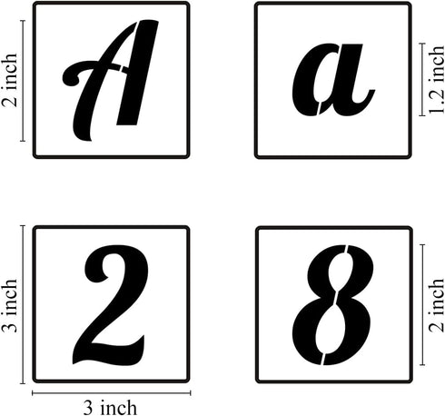 2 Inch Alphabet Letter Stencils for Painting - 62 Pack Letter and Number Stencil Templates for Painting on Wood, Reusable Cursive Numbers and Lett...