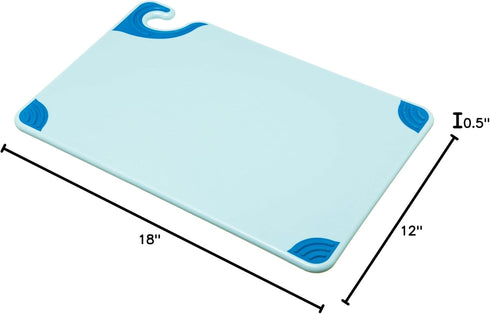 San Jamar Saf-T-Grip Plastic Cutting Board with Safety Hook, 12" x 18" x 0.5", Blue...