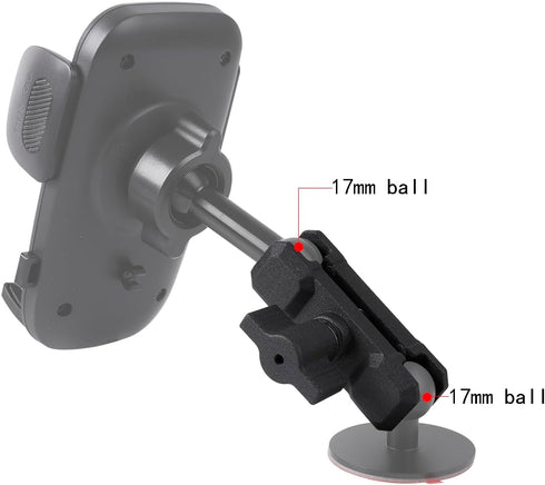 Double Socket Arm (Length 2.4") Connects to 17mm Ball Head Adapter Only, Compatible with 17mm Ball Car Phone Holder and Garmin GPS Mount...