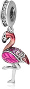 Eternalll Original 925 sterling silver Beads Pink Flamingo Bird Enamel CZ Stone Dangle Lucky Animal Charm Birthday Christmas Charm for Women Origi...