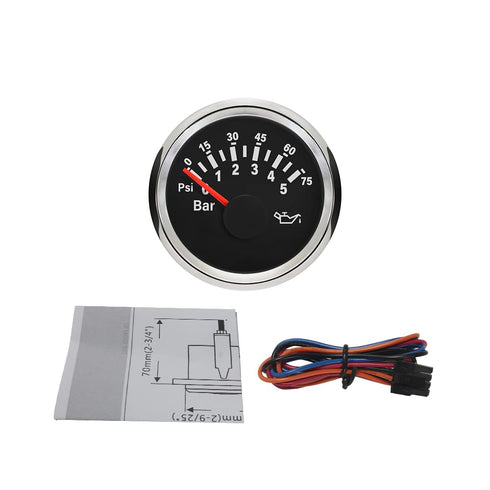 ELING Warranted 2" Auto Gauge Oil Pressure 0-5 Bar 0-75 PSI with Backlight for Car Truck Diesel Engine 12V 24Volt...
