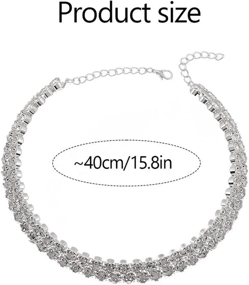 Rhinestone Choker Necklace Silver Chokers Crystal Layered Necklaces Sparkly Prom Party Collar Neck Jewelry for Women...