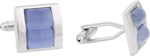 Stacked Two Piece Light Blue Fiber Optic Cufflinks with Presentation Box...